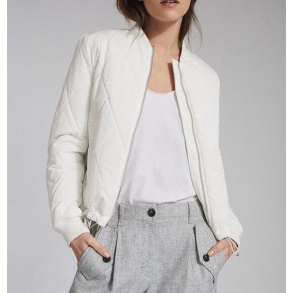 REISS Carla Padded Bomber‎ in True White NWT Sz 2 - Picture 1 of 5
